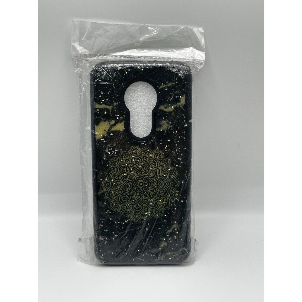 Moto G7 Power Case Glitter Mandala Shockproof Protective Cover Black